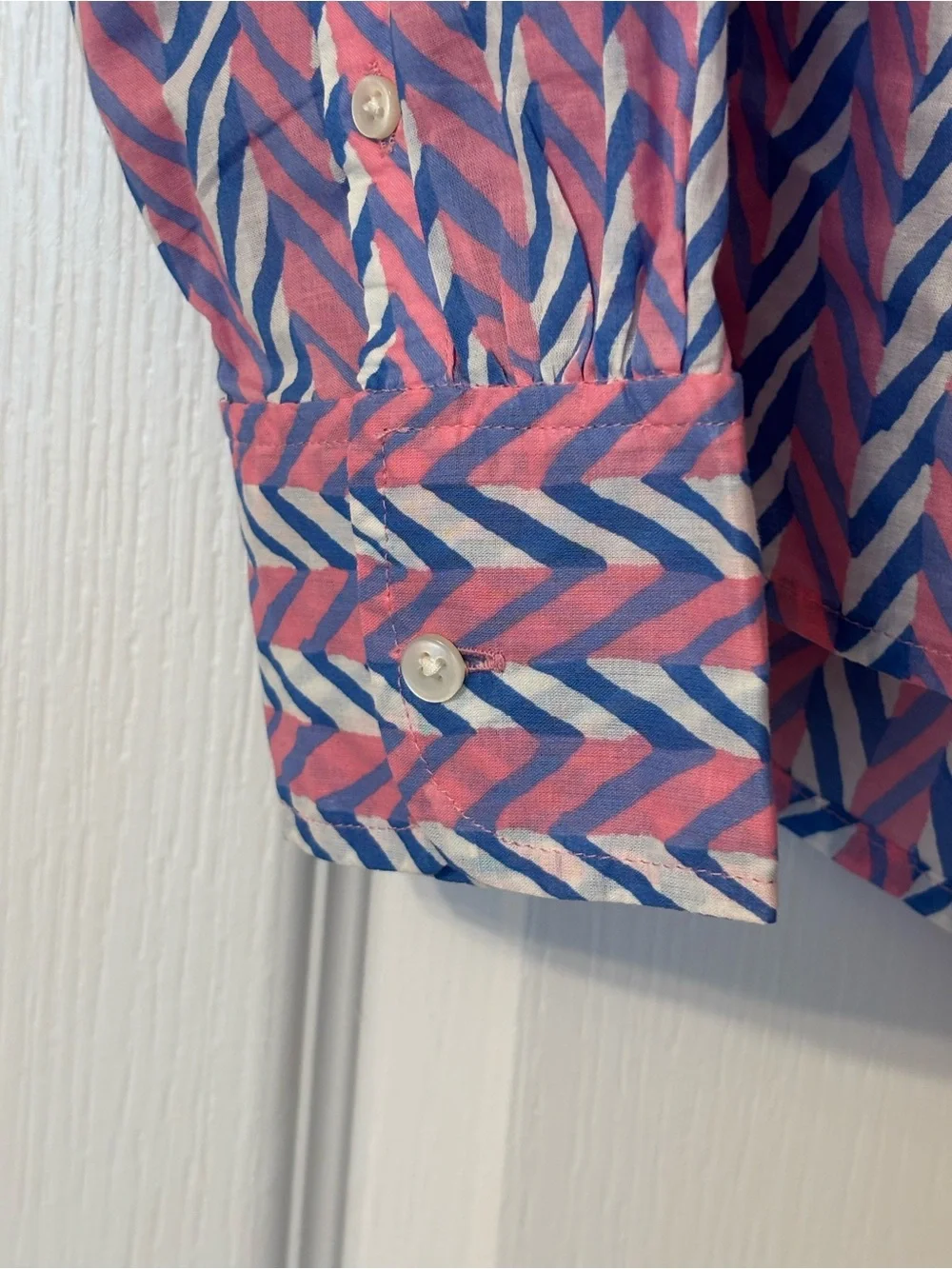 J. Crew Medium Cotton Pink blue collared pullover button shirt top blouse
